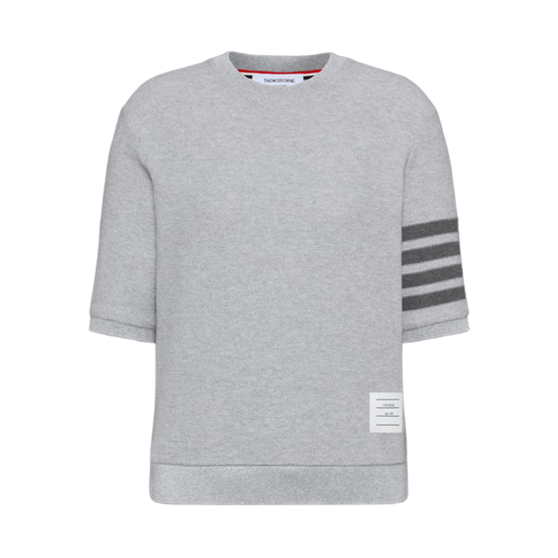 FJS222A-J0248-050 (W) Thom Browne 4-Bar Stripe Short Sleeve Pale Grey