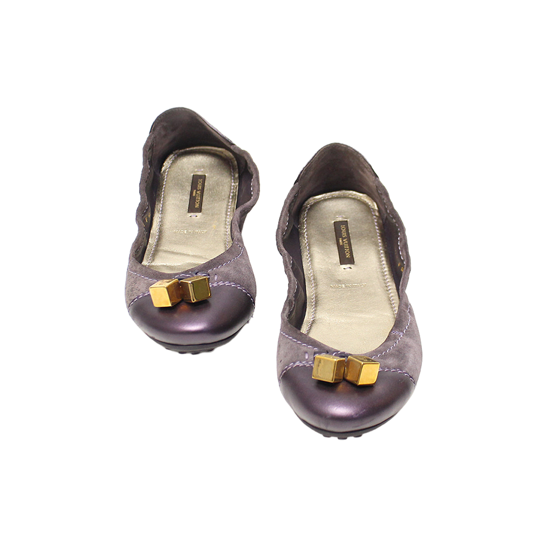IT9ECKVEJD26 Louis Vuitton Purple Suede Gold LV Dice Ballerina Flats 38.5
