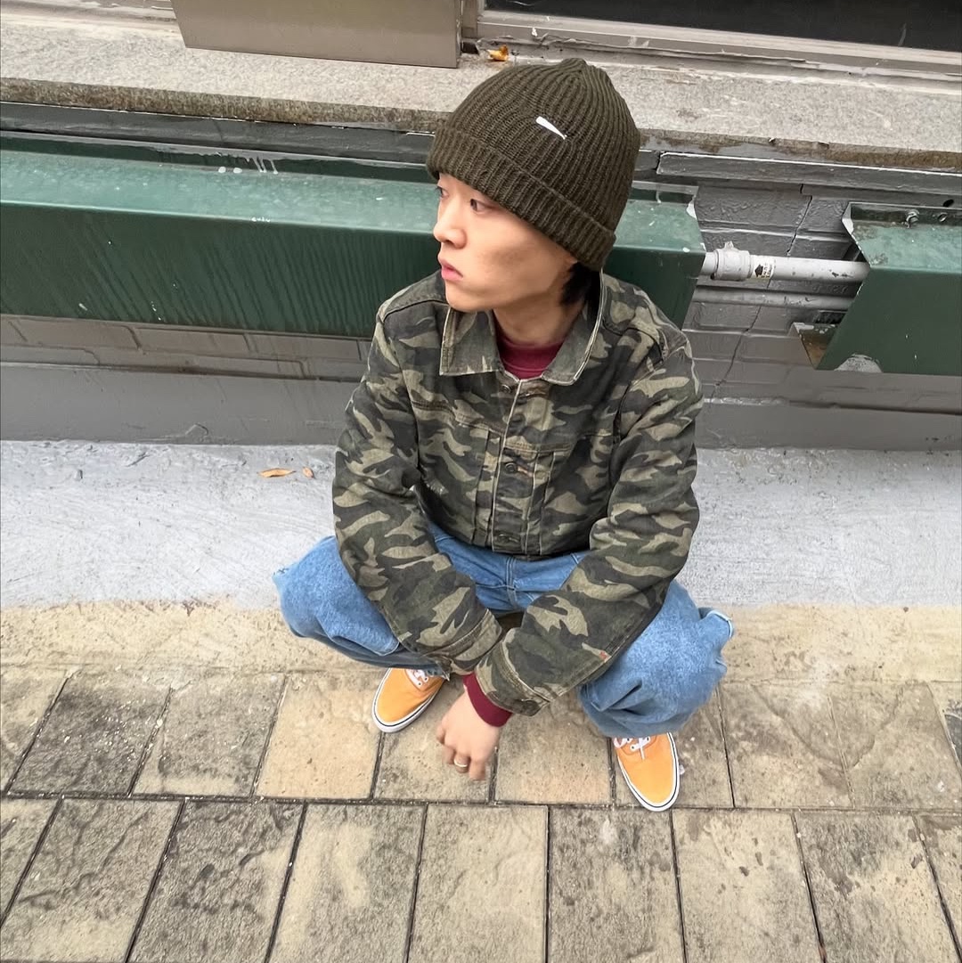 MAINBOOTH Destroyed Camo Trucker Jacket CAMO 착용 스타일 - 6