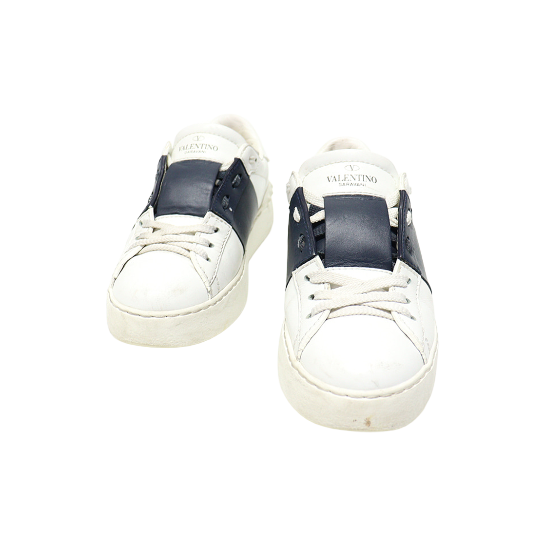 ITULRMEF8NBG Valentino Women's Hidden Open Sneakers in White Marine Navy Calfskin - Size 35