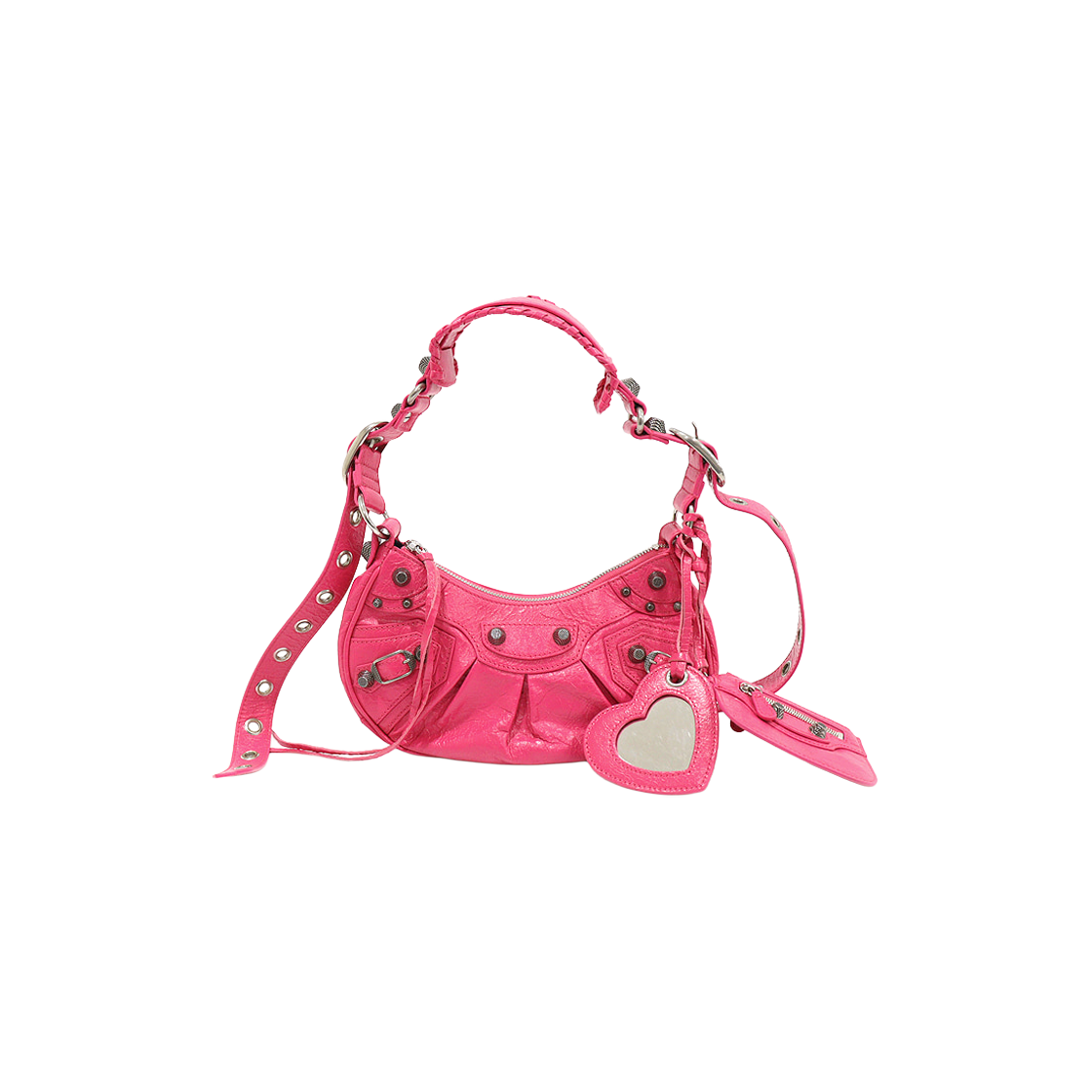 발렌시아가 671309 네온 핑크 아레나 스토리코 램스킨 르카골 XS 호보 숄더백(Balenciaga 671309 Neon Pink Arena Storyco Lambskin Le Cagole XS Hobo Shoulder Bag) - 1