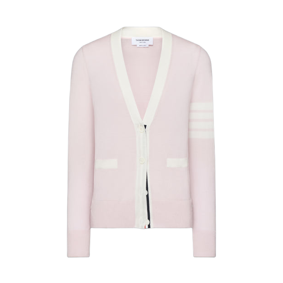 FKC334A-Y1014-680 (W) Thom Browne Fine Merino Wool 4-Bar Relaxed Fit Cardigan Pink