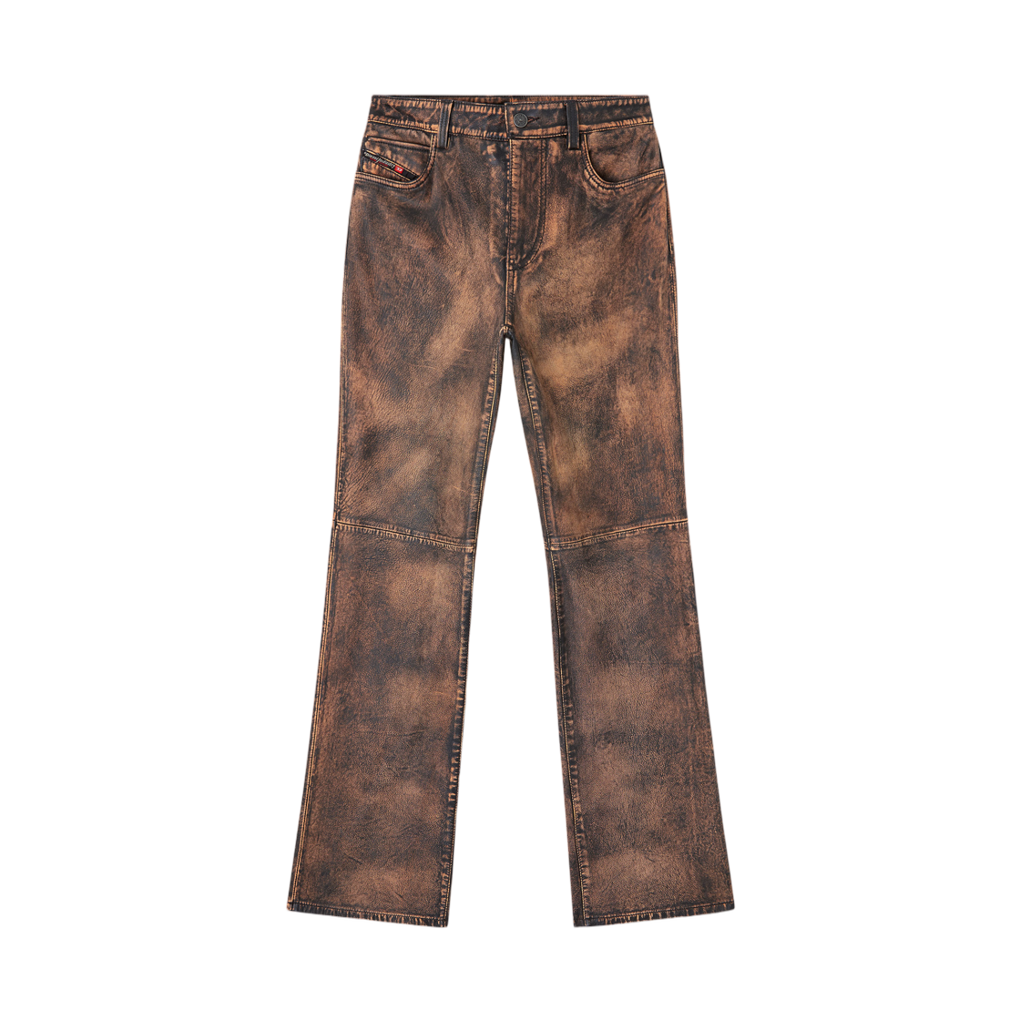 (W) 디젤 L-이사 진-컷 디스트레스트 레더 팬츠 브라운((W) Diesel L-Ysa Jean-Cut Distressed Leather Pants Brown) - 1