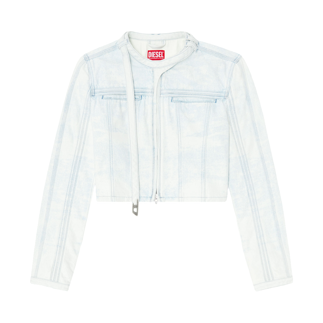 (W) 디젤 드-사픽스-Fsi 크롭트 재킷 인 아이스-블루 새틴 데님 라이트 블루((W) Diesel De-Saphix-Fsi Cropped Jacket In Ice-Blue Satin Denim Light Blue)