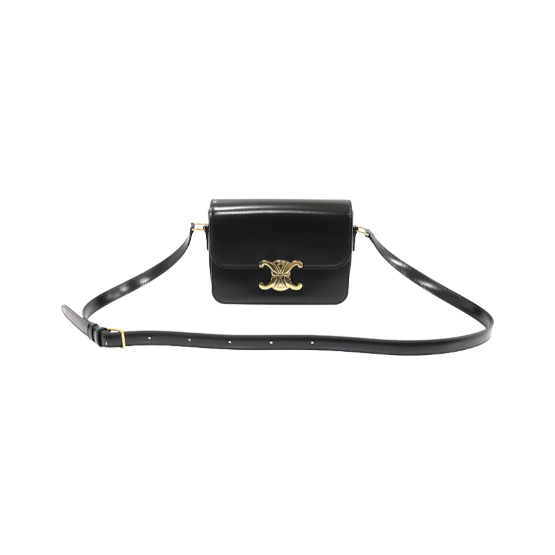 ITHJ9A4HS4SV Celine Black Shiny Calfskin Gold-Tone Triope Shoulder Bag