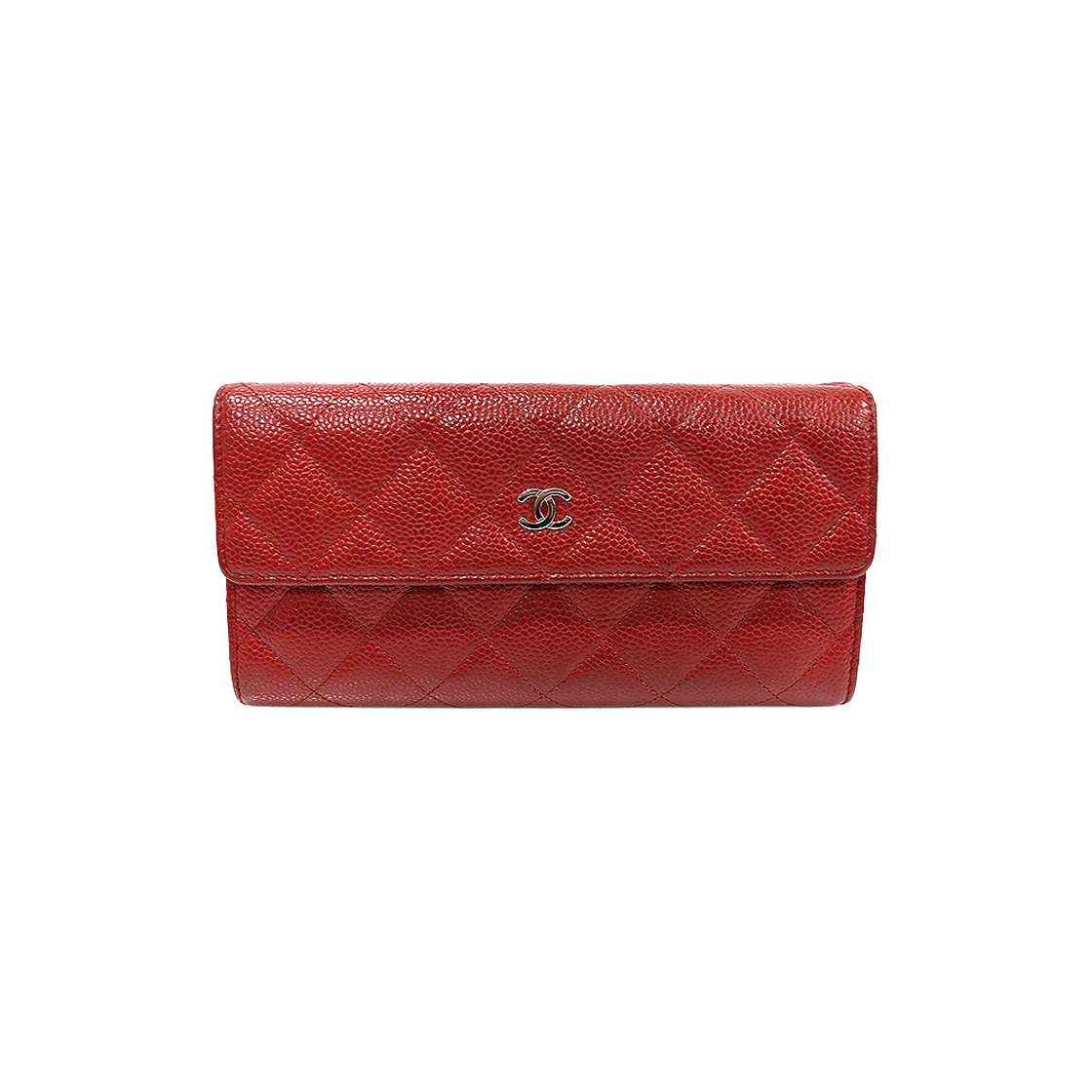 ITB5H9APPOEP Chanel Red Caviar Silver CC Logo Classic Timeless Flap Wallet (21 Series)