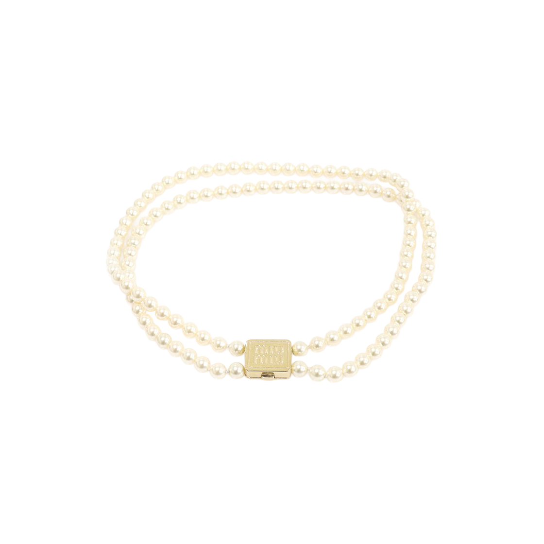 미우미우 5IC067 골드 메탈 진주 펄 더블 초커 목걸이 S(Miu Miu 5IC067 Gold Metal Pearl Double Choker Necklace S) - 1