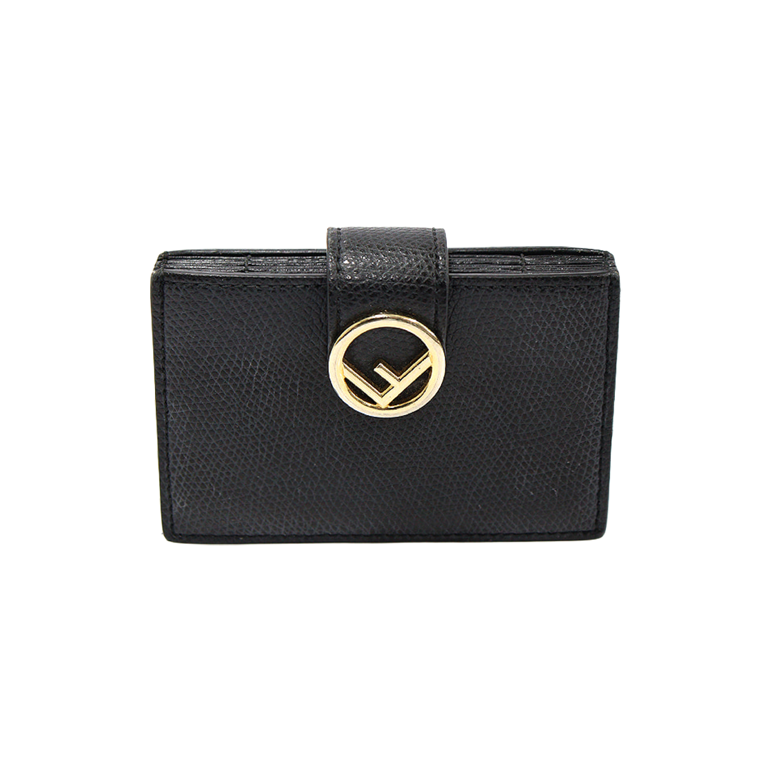 ITIWBVPF23IS Fendi Black Calfskin Accordion Card Wallet with Gold F Logo