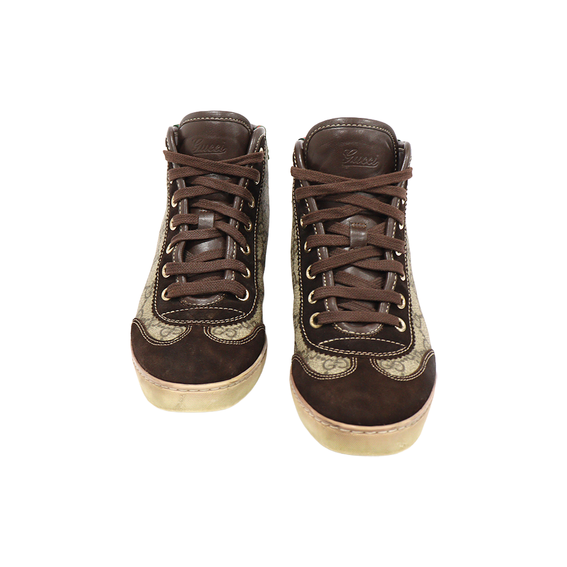 ITDOSWAVE754 Gucci 296568 GG Supreme Canvas Brown Suede Trim High-Top Sneakers for Women Size 35