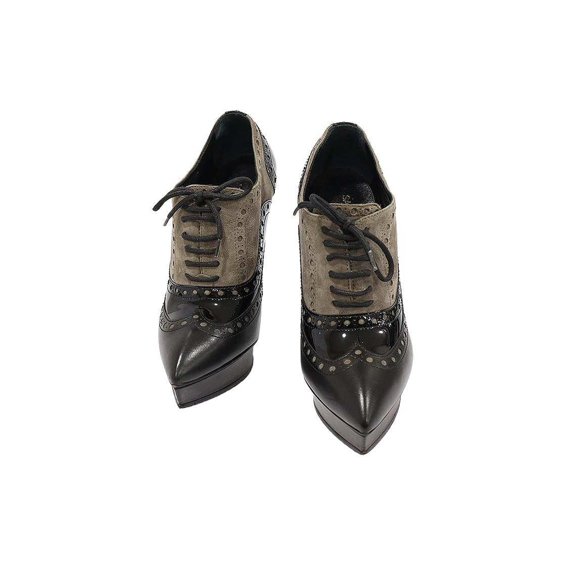 ITAF9TKFR2CH Saint Laurent Black Leather and Brown Suede Oxford Pumps 36.5