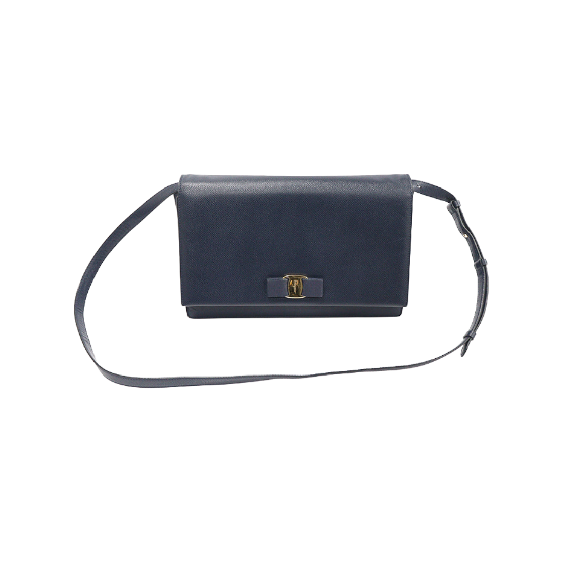 페라가모 21 O011 네이비 페블 카프스킨 바라 보우 지니 플랩 클러치 숄더백(Salvatore Ferragamo 21 O011 Navy Pebble Calfskin Vara Bow Genie Flap Clutch Shoulder Bag)