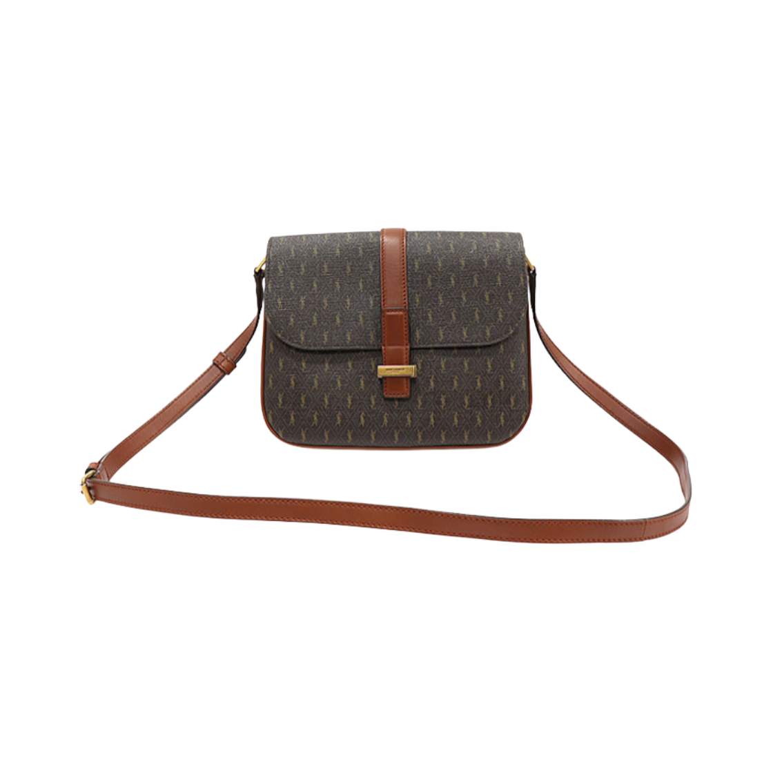 생로랑 568604 브라운 모노그램 캔버스 브라운 레더 금장 사첼 숄더백(Saint Laurent Monogram Canvas & Leather Satchel Shoulder Bag in Brown) - 1