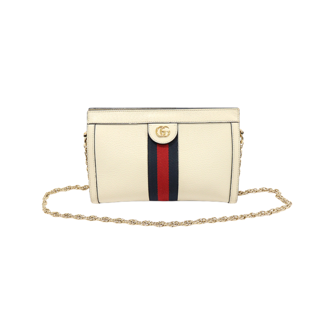 ITE9WM5488UU Gucci 503877 White Leather Web Gold Hardware Ophidia Small Chain Shoulder Bag
