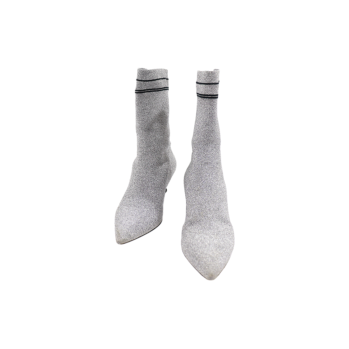 미우미우 5U026C 실버 글리터 니트 레터링 로고 삭스 여성 앵클부츠 34.5(Miu Miu Silver Glitter Knit Logo Socks Ankle Boots 34.5) - 1