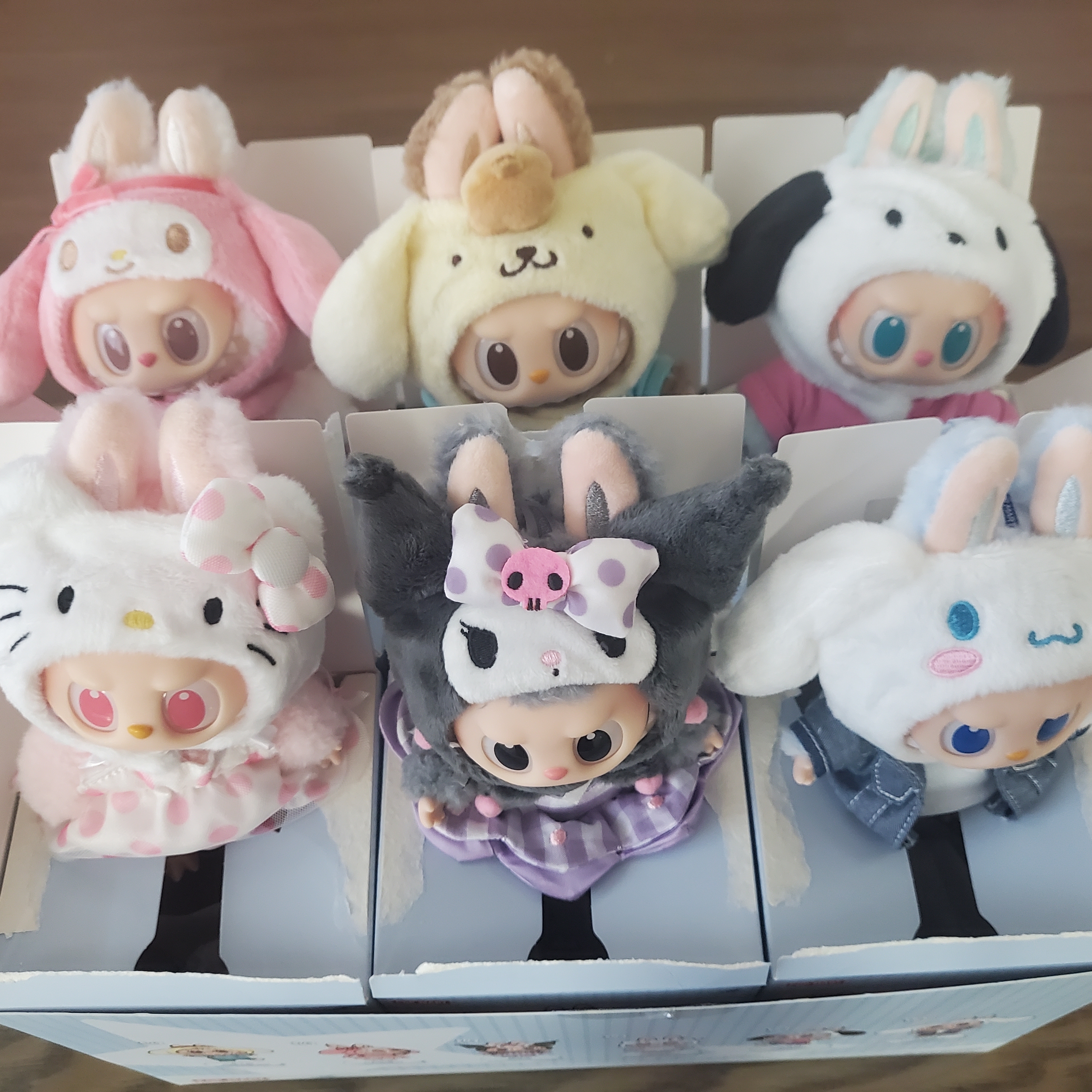 Pop Mart Labubu The Monsters x Hello Kitty And Friends Series Vinyl Plush Pendant Sealed Case (6 Blind Boxes) 착용 스타일