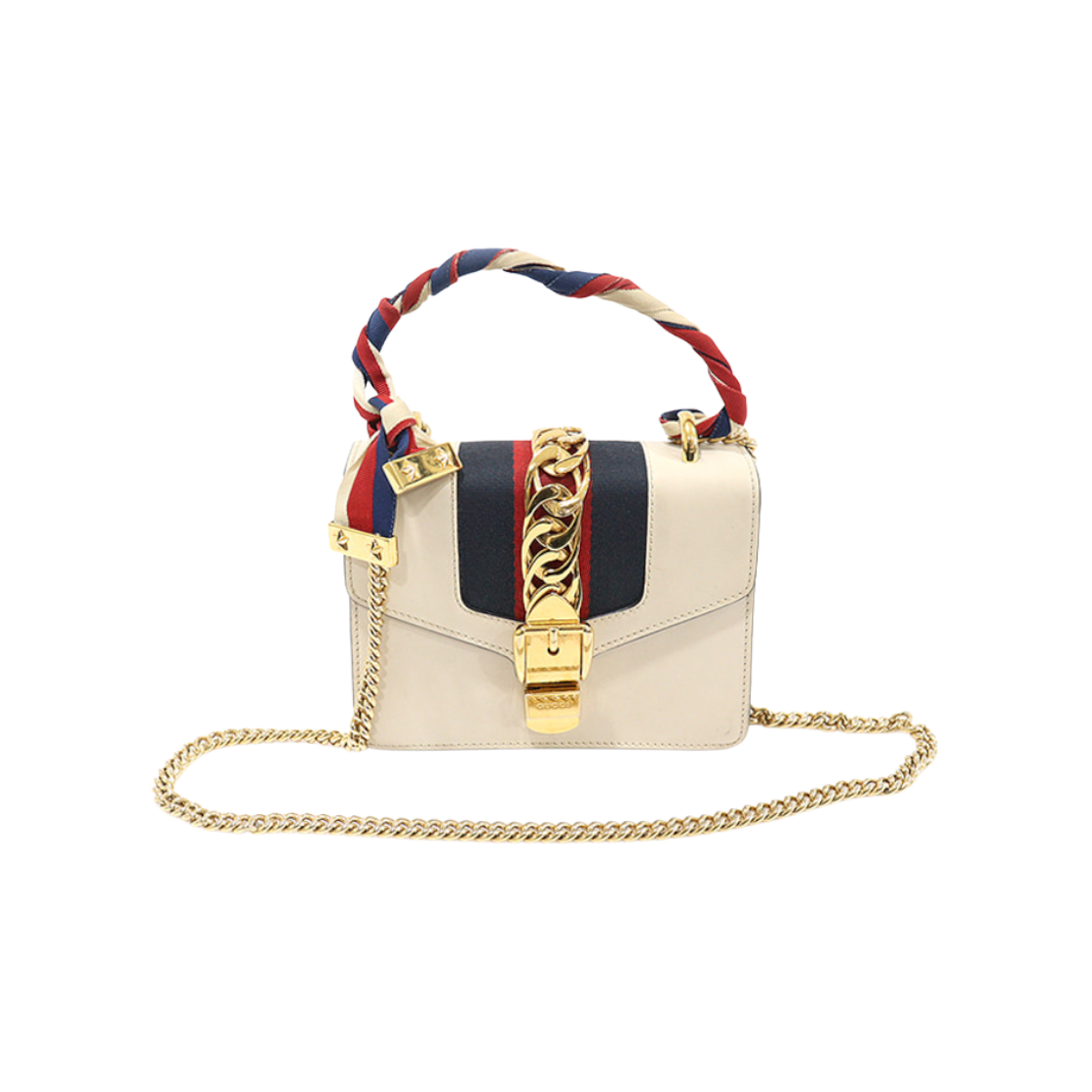 구찌 431666 화이트 레더 WEB 리본 실비 미니 체인 숄더백 2WAY(Gucci 431666 White Leather Web Ribbon Sylvie Mini Chain Shoulder Bag 2-Way) - 1