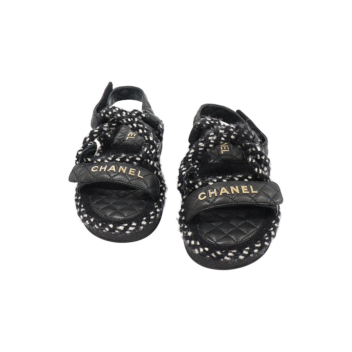 샤넬 G34602 블랙 화이트 코드 램스킨 CC로고 로프 벨크로 스트랩 여성 샌들 36C(Chanel G34602 Black and White Code Lambskin CC Logo Rope Velcro Strap Women's Sandals 36C)