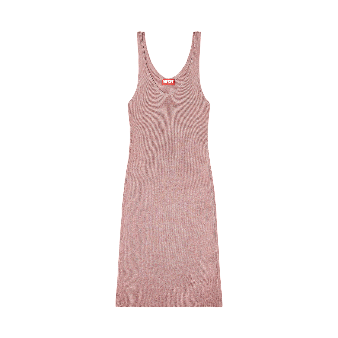 (W) 디젤 M-델로카 미디 드레스 인 메탈릭 리브드 니트 핑크((W) Diesel M-Deloca Midi Dress In Metallic Ribbed Knit Pink) - 1
