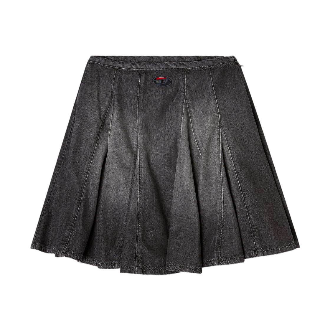 (W) 디젤 드-스피키-S 쇼트 플리티드 스커트 인 라이트웨이트 데님 블랙((W) Diesel De-Spiki-S Short Pleated Skirt In Lightweight Denim Black) - 1
