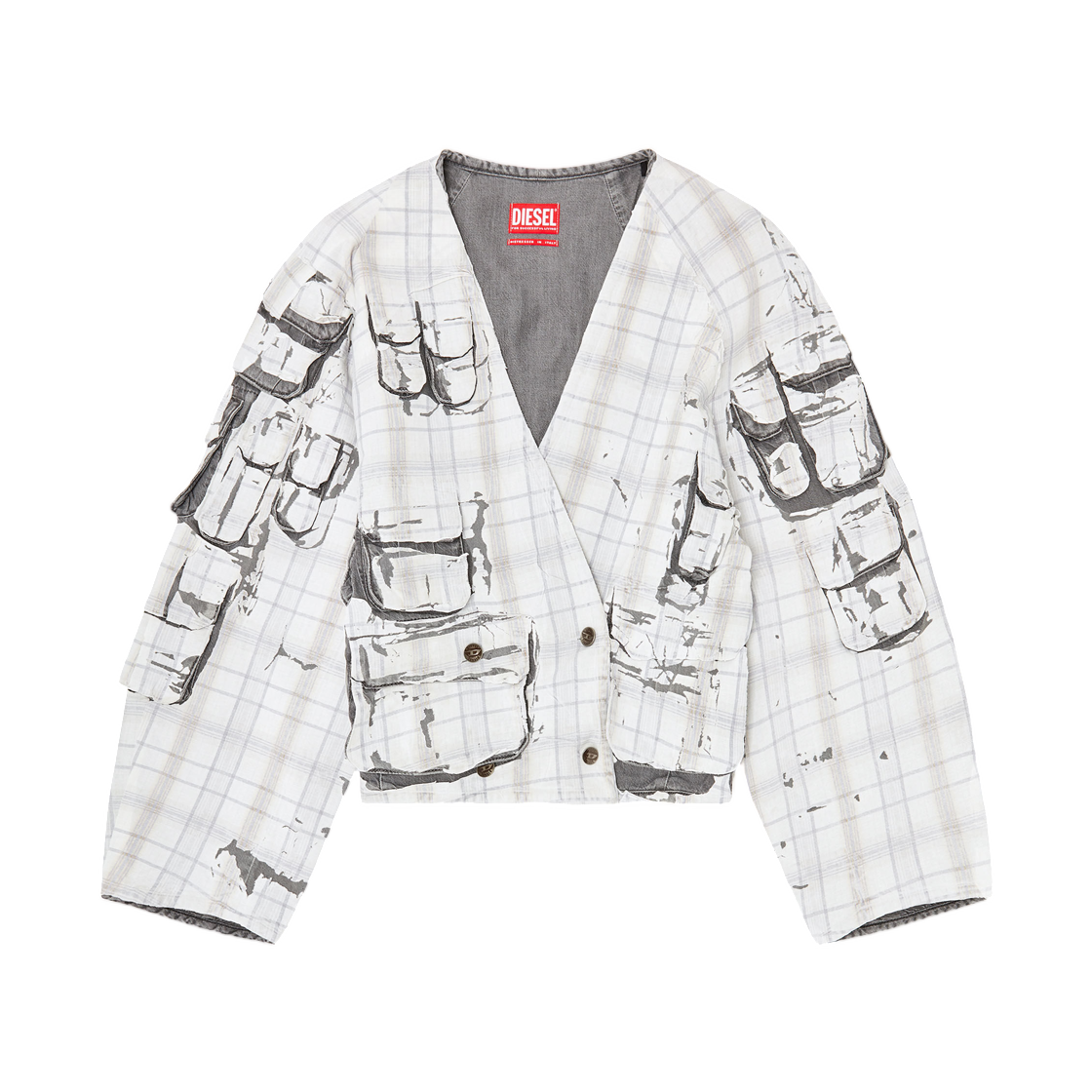 (W) 디젤 De-탈바-Fsi 데님 카디 재킷 위드 필-오프 이펙트 라이트 그레이((W) Diesel De-Talbar-Fsi Denim Cardi Jacket with Peel-Off Effect Light Grey) - 1