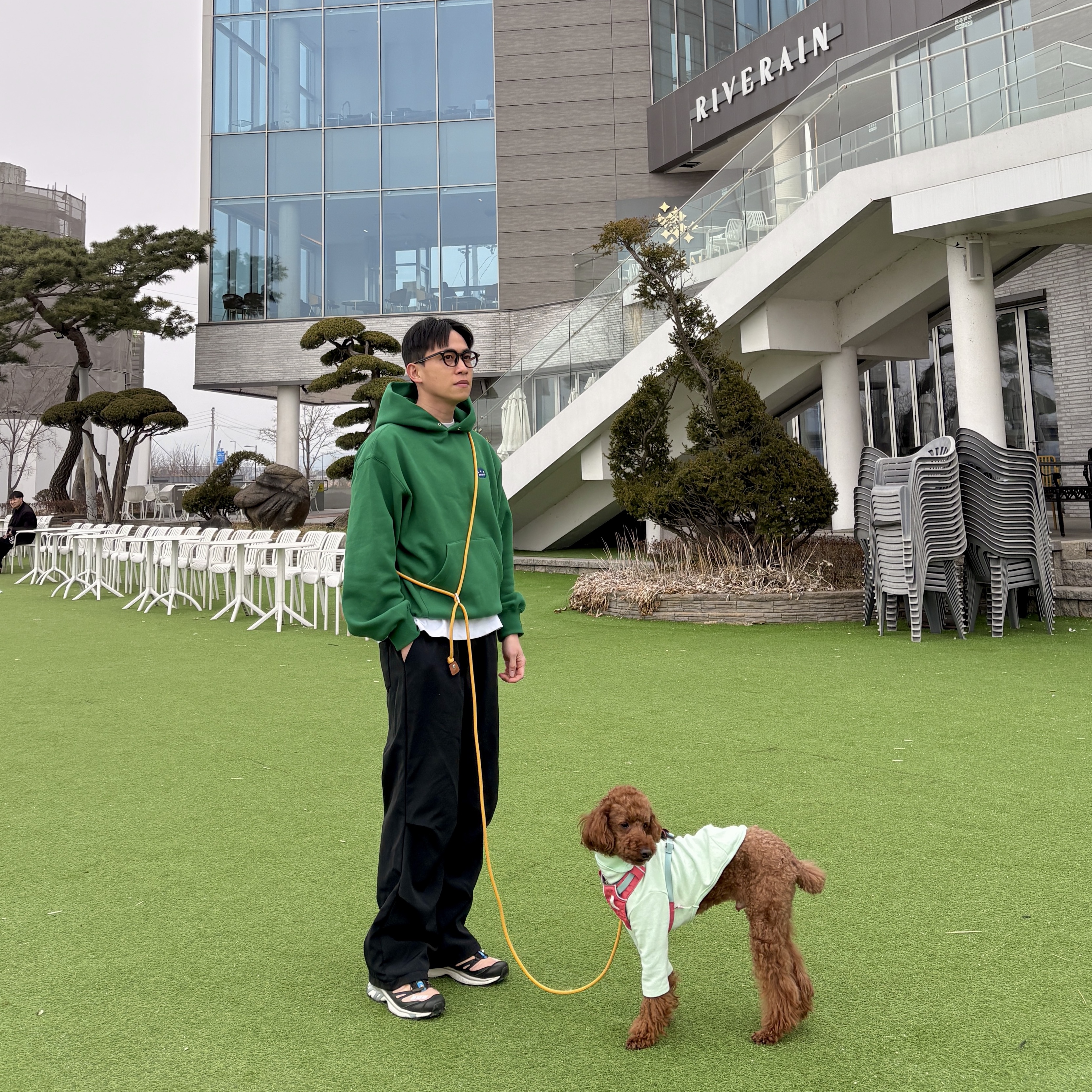 IAB Studio IAB Patch Hoodie Green, Salomon XT-4 Tobacco Brown 착용 스타일 - 3