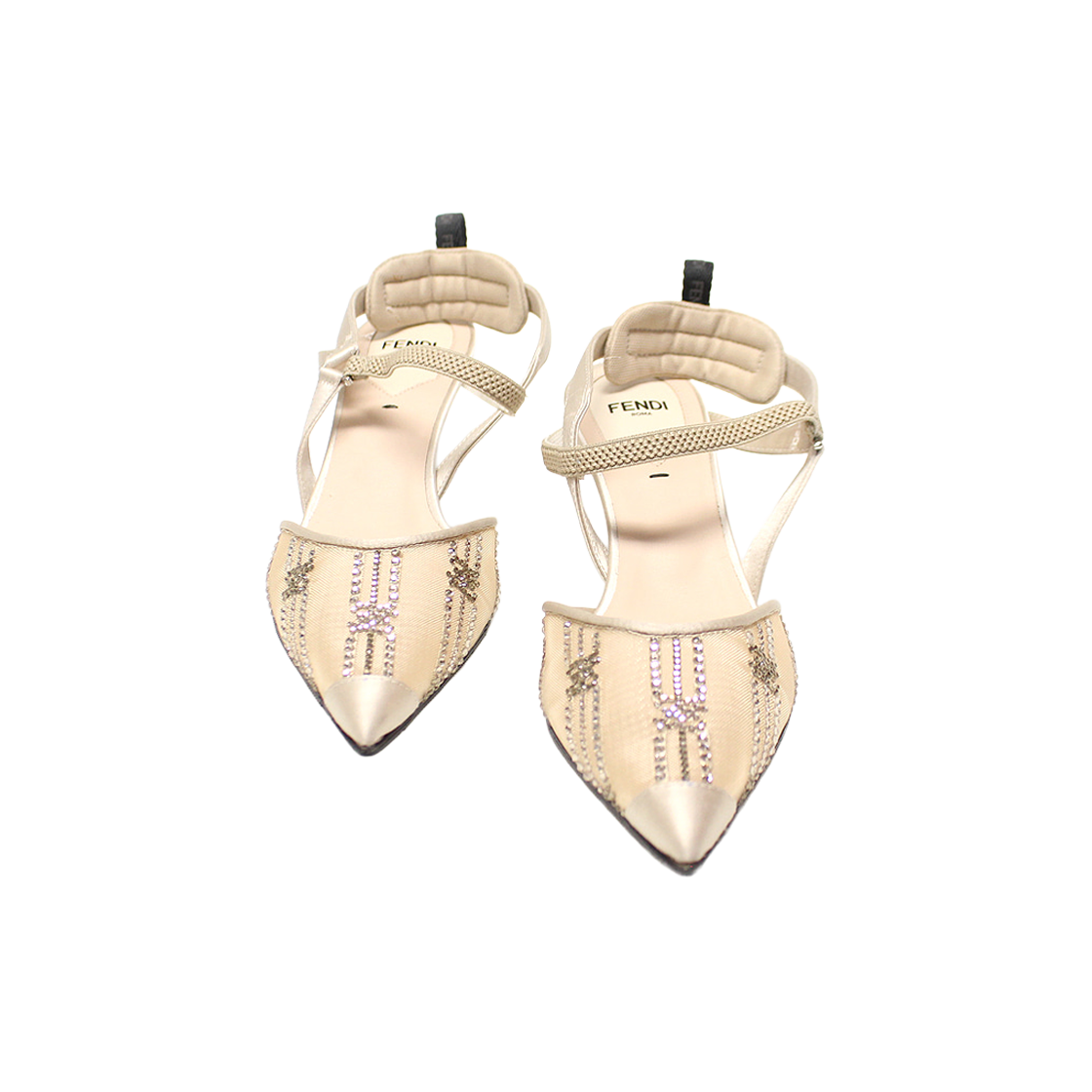 ITDMGLRLL9KV Fendi Pink Mesh Rhinestone Embroidered Hummingbird Medium Heel Slingbacks 35
