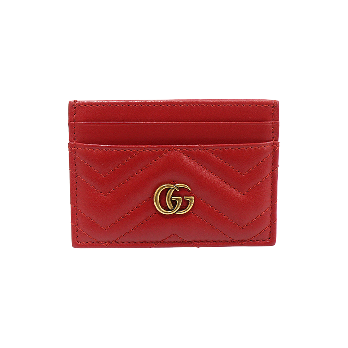 ITUGLPS8WOBK Gucci 443127 Red Matelasse Chevron Leather GG Marmont Card Holder
