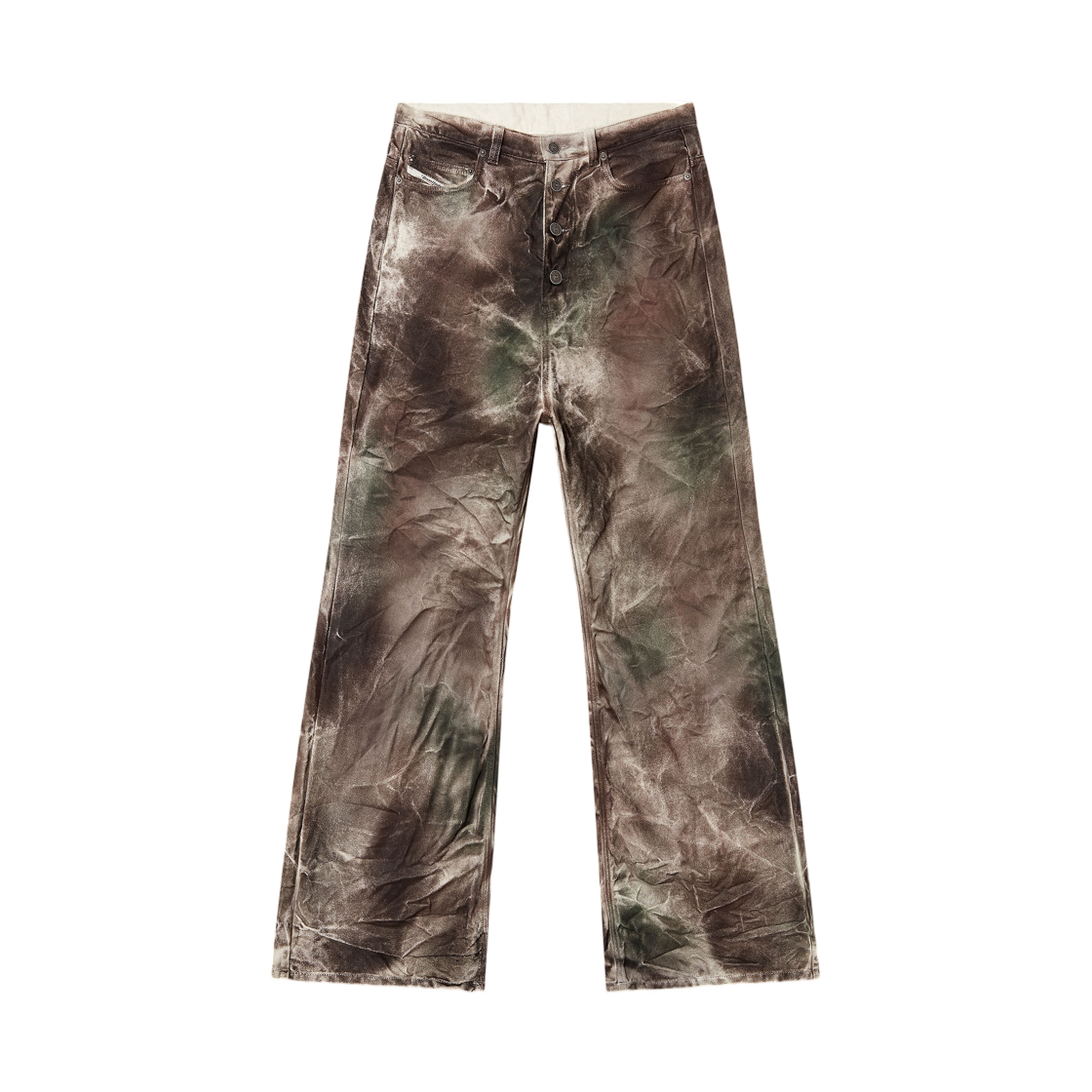 (W) 디젤 P-터그-팬트 팬츠 인 크링클드 카모 캔버스 브라운 그린((W) Diesel P-Thug-Pant Pants In Crinkled Camo Canvas Brown Green)