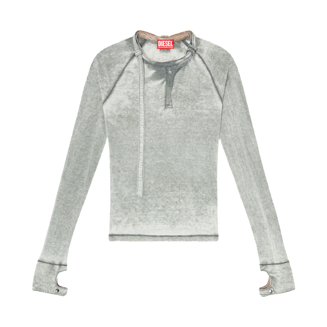 (W) 디젤 T-에클라 립-저지 탑 위드 바이커 넥 스트랩 그레이((W) Diesel T-Ecla Rib-Jersey Top with Biker Neck Strap Grey) - 1