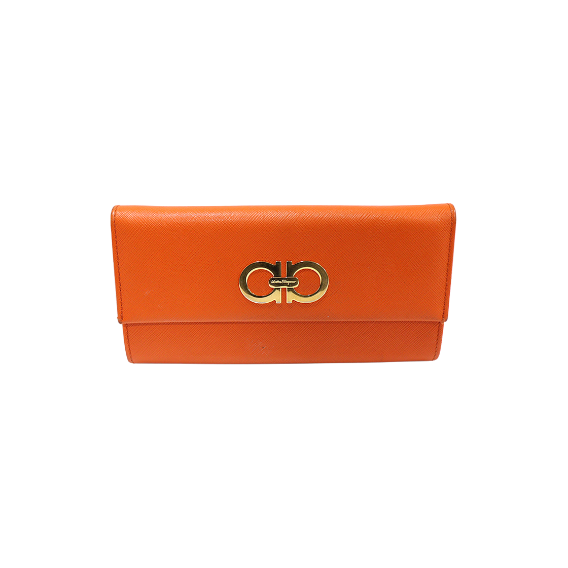 페라가모 22 7121 오렌지 사피아노 금장 더블 간치니 장지갑(Salvatore Ferragamo 22 7121 Orange Saffiano Gold Double Gancini Long Wallet)