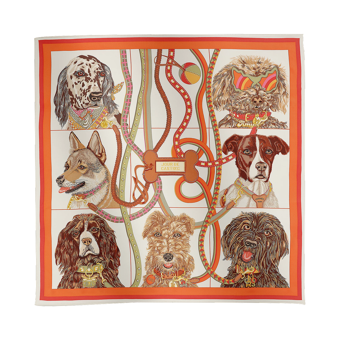 (W) 에르메스 주르 드 캐스팅 스카프 70 실크 & 블랑 오랑쥬 브랭((W) Hermes Jour De Casting Scarf 70 Silk & Blanc Orange Brun) - 1