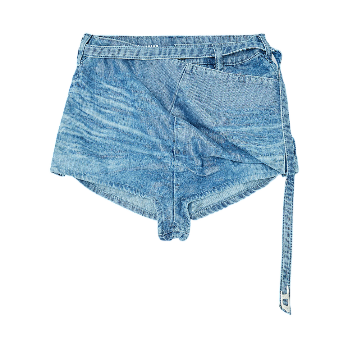 (W) 디젤 드-드렉사-Fsi1 쇼츠 인 새틴 데님 블루((W) Diesel De-Drexa-Fsi1 Shorts In Satin Denim Blue)