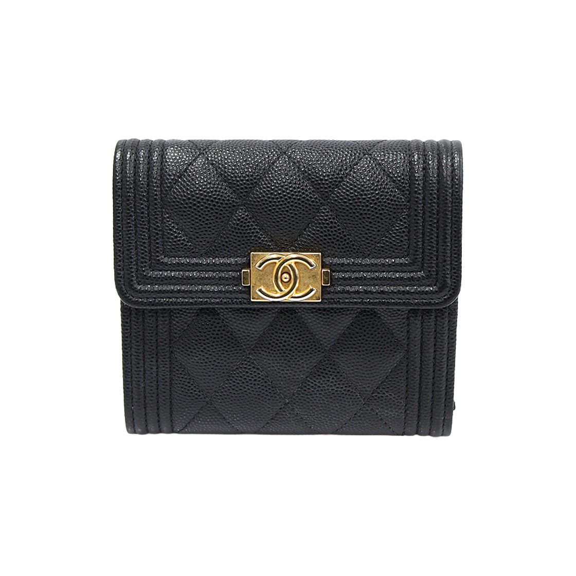샤넬 A80734 블랙 캐비어 금장 보이 샤넬 반지갑 (30번대)(Chanel A80734 Black Caviar Gold Boy Chanel Wallet (30 Series))