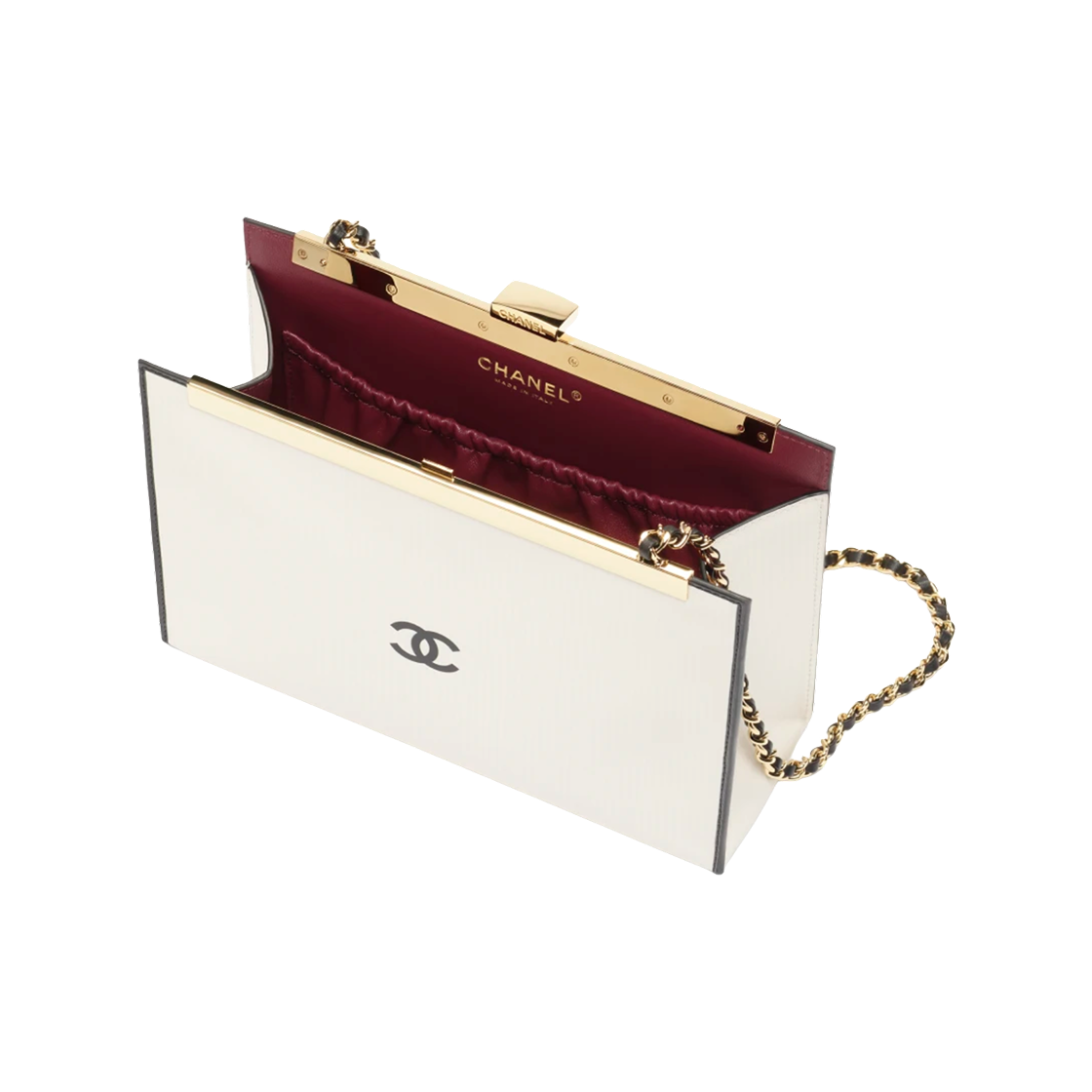 샤넬 이브닝 백 프린티드 카프스킨 & 골드 메탈 화이트 블랙(Chanel Evening Bag Printed Calfskin & Gold White Black) - 3