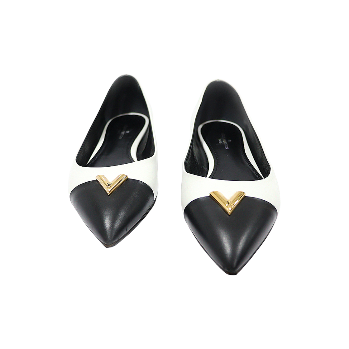 ITFF3MFW8M4A Louis Vuitton Black and White Two-Tone Calfskin Heartbreaker Ballerina Flats Size 35