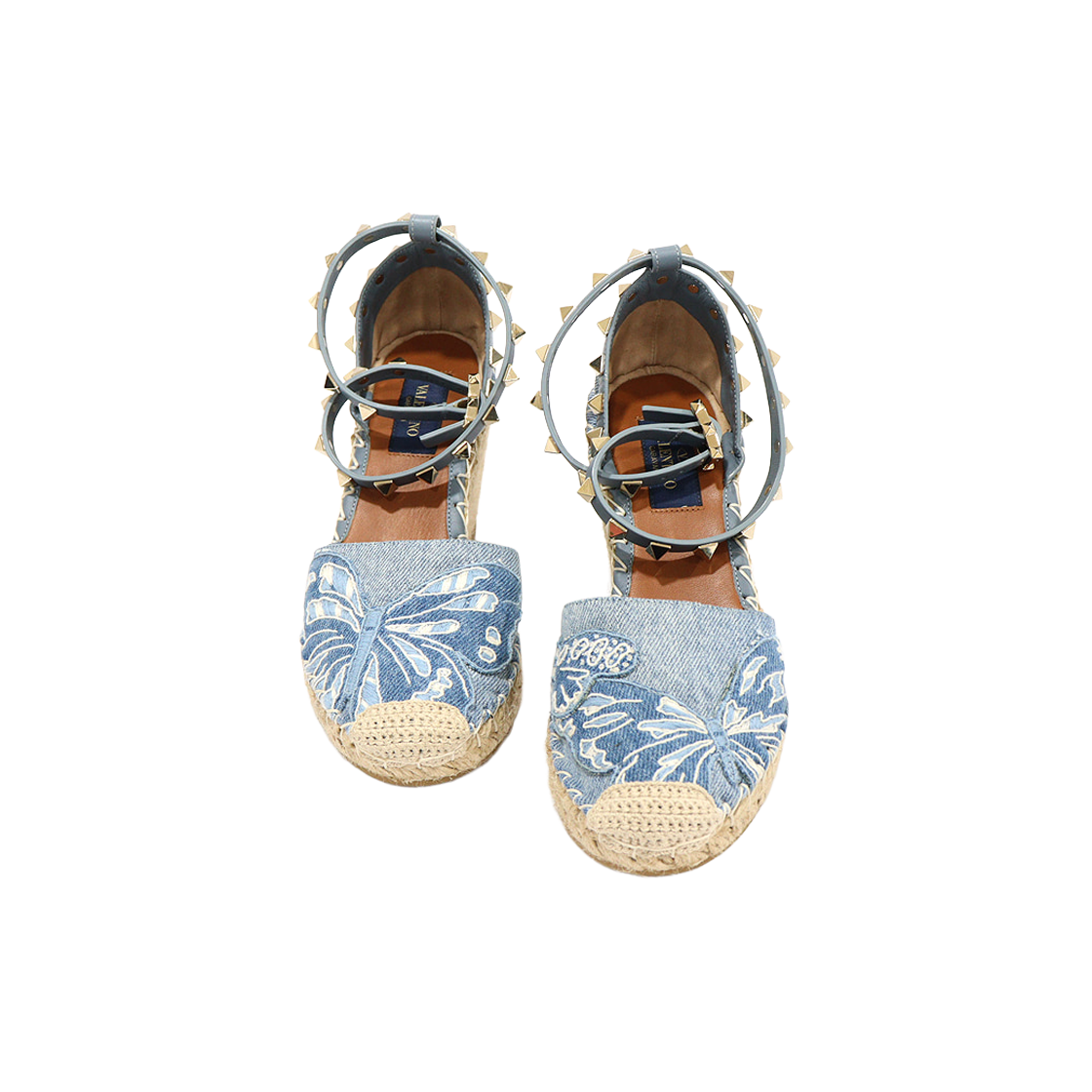 발렌티노 MW2S0780DLC 블루 데님 금장 락스터드 플랫폼 웨지힐 여성 샌들 35(Valentino Blue Denim Gold Rockstud Platform Wedge Sandals 35)