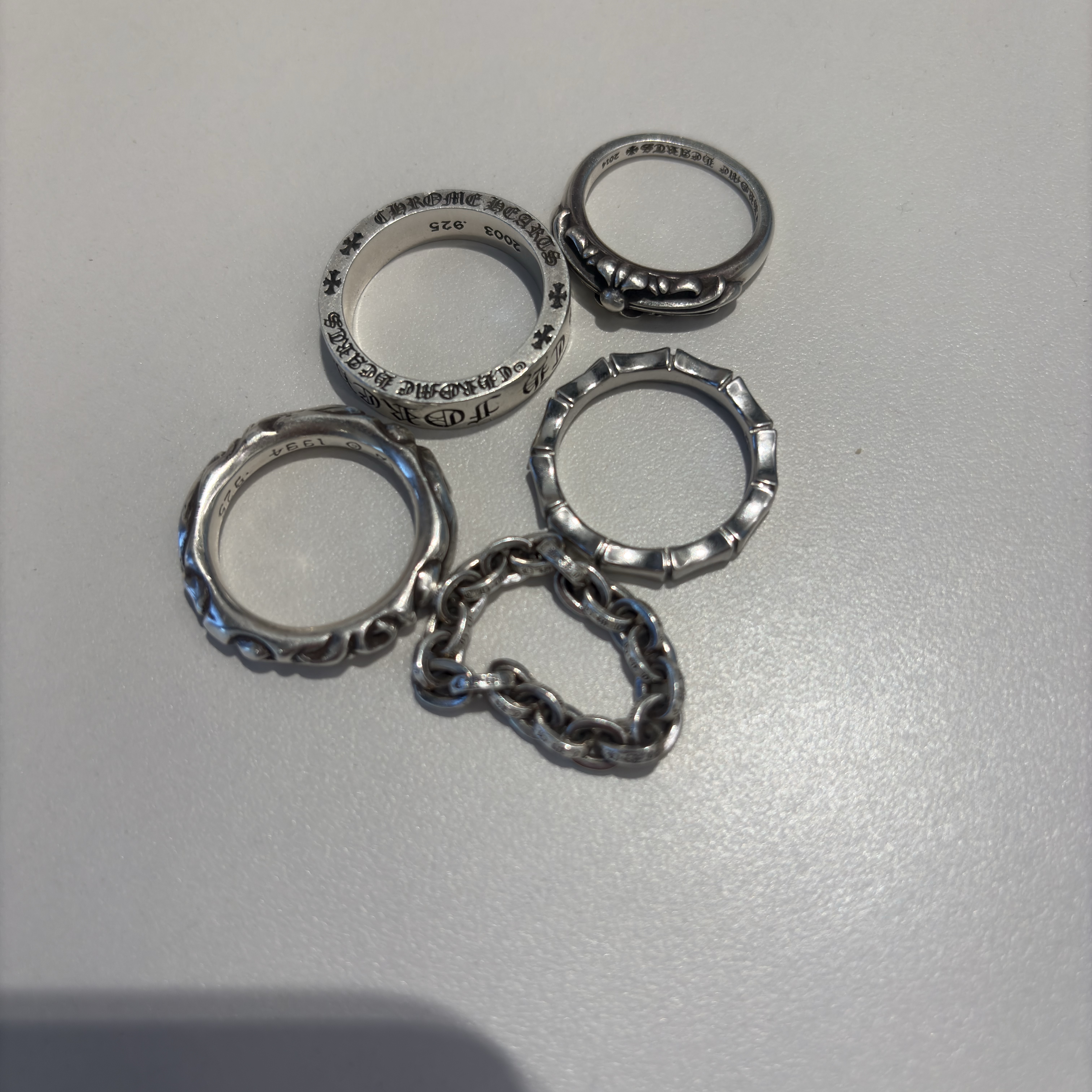 Chrome Hearts Baby Classic Floral Cross Ring Silver, Chrome Hearts Spacer Forever Ring 6mm Silver 착용 스타일