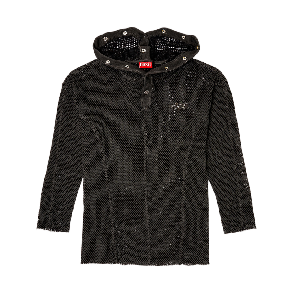 (W) 디젤 S-터그-피쉬넷 피쉬넷 후디 위드 풀-클로저 후드 블랙((W) Diesel S-Thug-Fishnet Fishnet Hoodie with Full-Closure Hood Black) - 1
