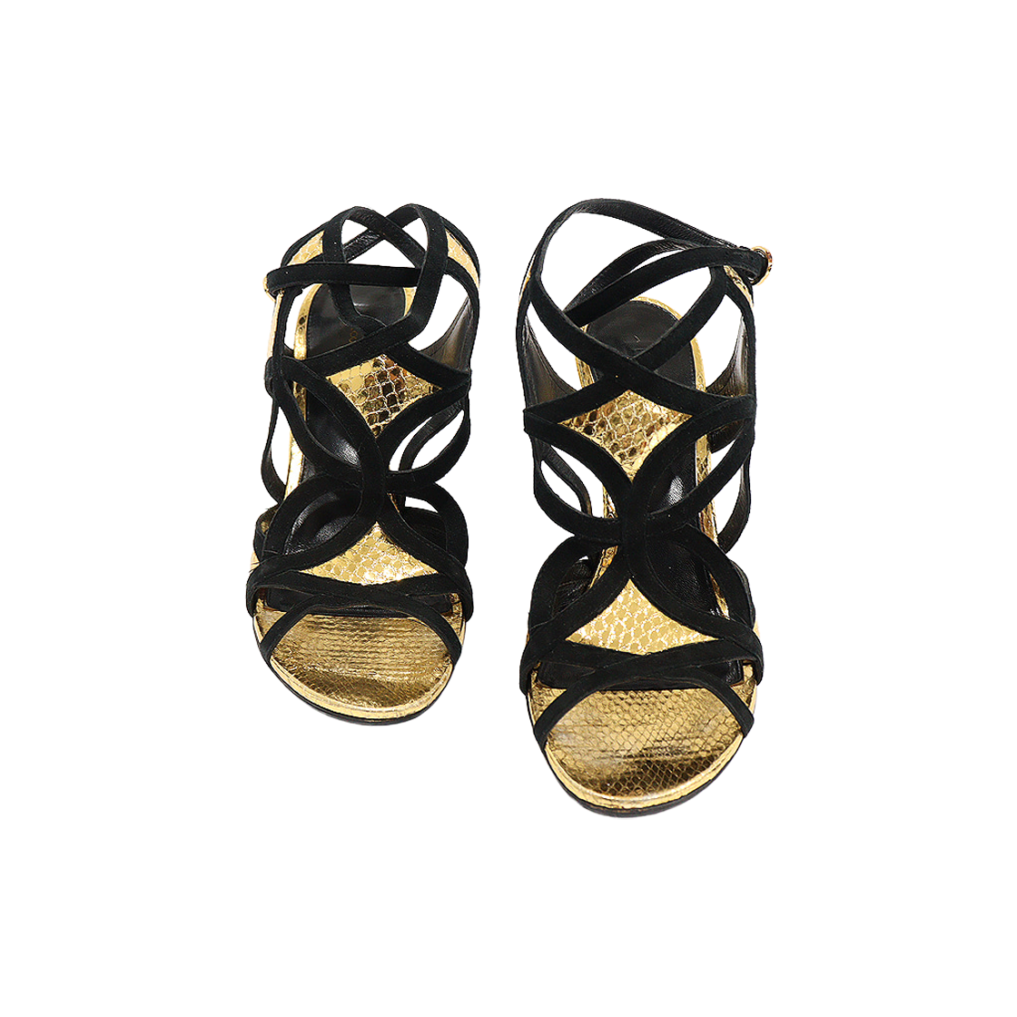 ITWLOCHS7Q9G Louis Vuitton Metallic Gold Snake Suede Sunset Strap Sandals 35