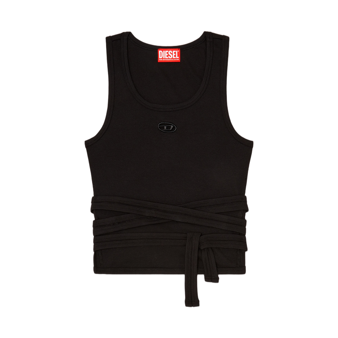 (W) 디젤 T-앙키-테일-S1 크롭 탑 위드 랩-어라운드 디자인 블랙((W) Diesel T-Anky-Tail-S1 Crop Top with Wrap-Around Design Black)