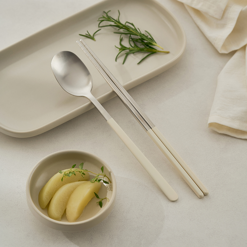 바겐슈타이거 스텐 304 데일로어 커트러리 밀크 베이지 수저 세트(WAGENSTEIGER Stainless Steel 304 Daylor Cutlery Spoon & Chopsticks Set (Milk Beige)) - 6