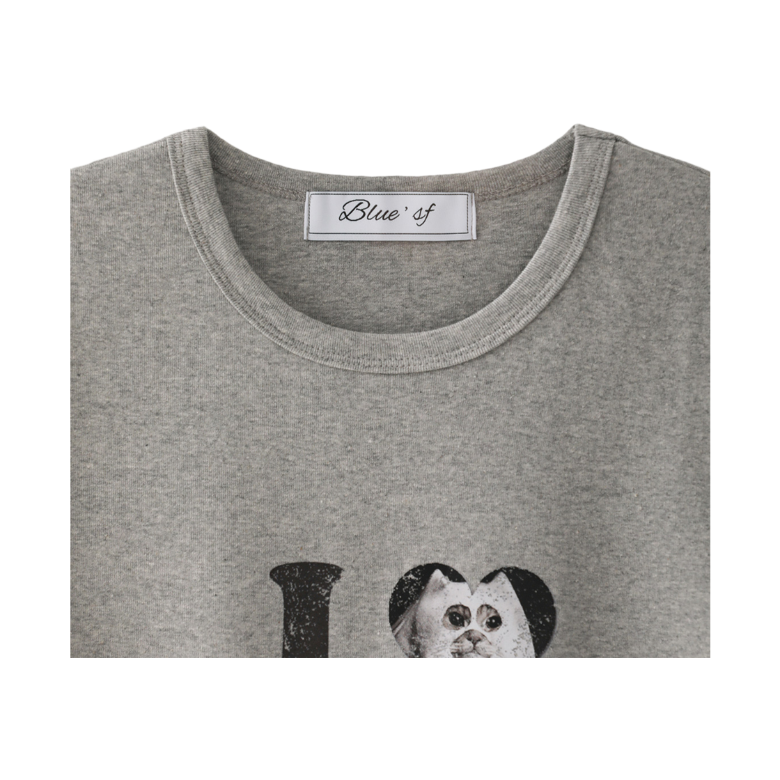 블루 선플라워 아이 러브 캣 크롭 티 멜란지 그레이(Blue Sunflower 'I Love Cat' Crop Tee Melange Grey) - 4