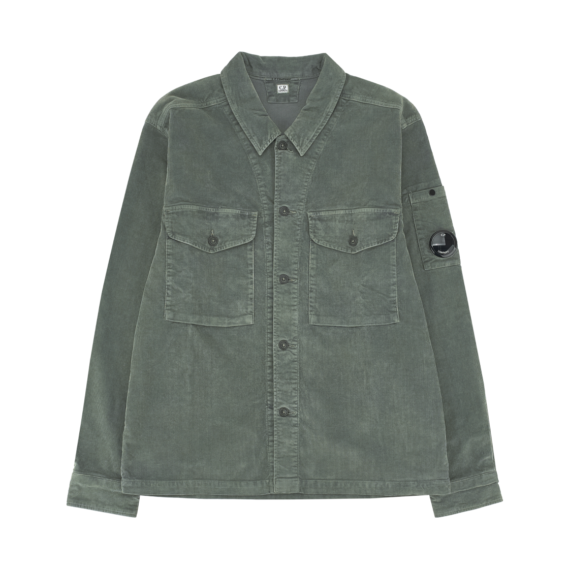 C.P. 컴퍼니 코듀로이 렌즈 버튼 오버셔츠 건메탈 그레이 - 25FW(C.P. Company Corduroy Lens Buttoned Overshirt Gunmetal Grey - 25FW)