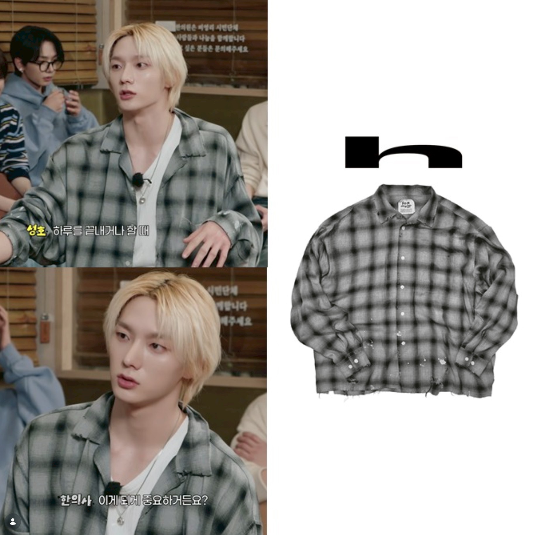 Hommless Rayon Open Collar Check Shirts Black 착용 스타일