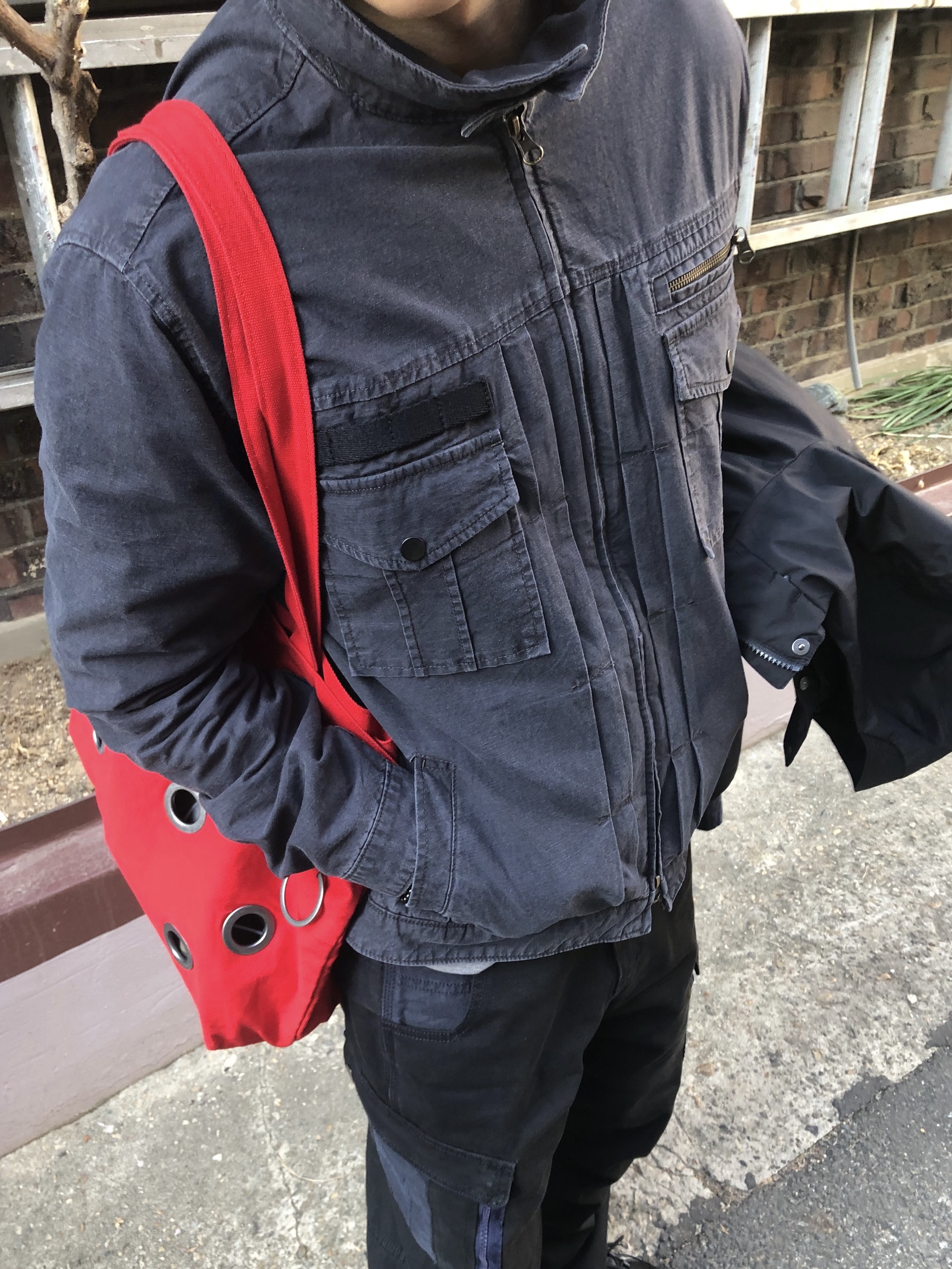 CHOWOO Vintage Washed 5 Pockets Work Jacket Washed Navy, CHOWOO Mixed Fabric m65 Pants Washed Navy 착용 스타일 - 1