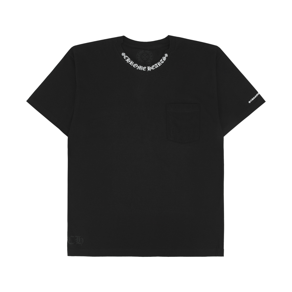 크롬하츠 넥 스크립트 로고 숏슬리브 티셔츠 블랙 화이트(Chrome Hearts Neck Script Logo Short Sleeve T-Shirt Black White)
