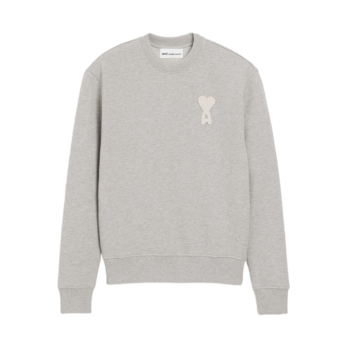 USW787-730-A161 AMI de Coeur Cotton Knitted Sweatshirt Ash Grey White Cream