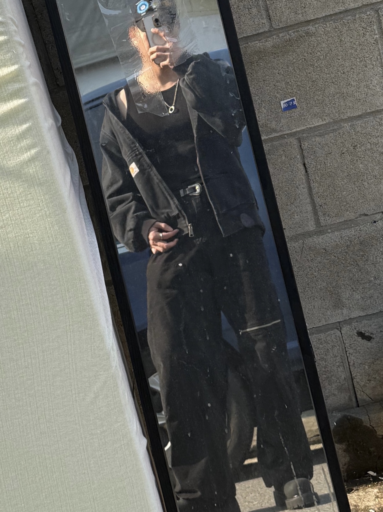 Carhartt WIP Maitland Denim OG Active Jacket Black Stone Washed, LOSTGARDEN Route Black 착용 스타일