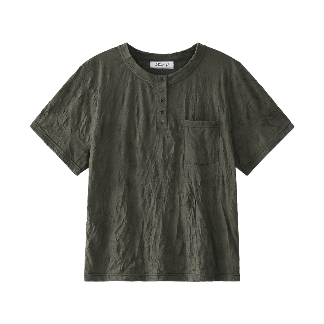 블루 선플라워 텍스쳐 헨리넥 반팔티셔츠 차콜(Blue Sunflower Texture Henley Half Tee Charcoal)