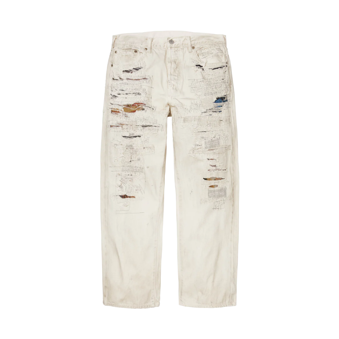 - Supreme x MM6 Maison Margiela Distressed Loose Fit Selvedge Jean White - 26SS